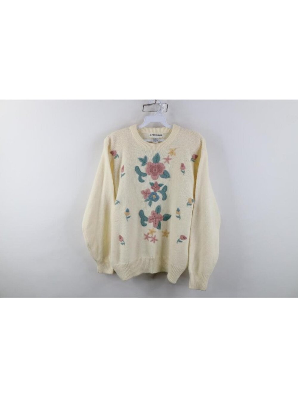 Vintage 90s Streetwear Womens Medium Embroidered Flower Knit Crewneck Sweater